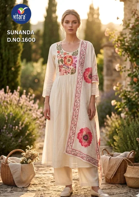 Sunanda By Vitara Mul Chanderi Embroidery Size Combo Kurtis Set
